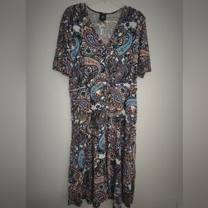 Agnes & Dora Blue Paisley V-neck Dress Pockets & Stretchy Sz XL